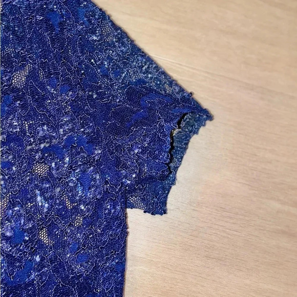 VINTAGE ROBERTA EINER ROYAL BLUE SHEER SPARKLING LACE CROP WITH BUTTONS SIZE M - Picture 3 of 16